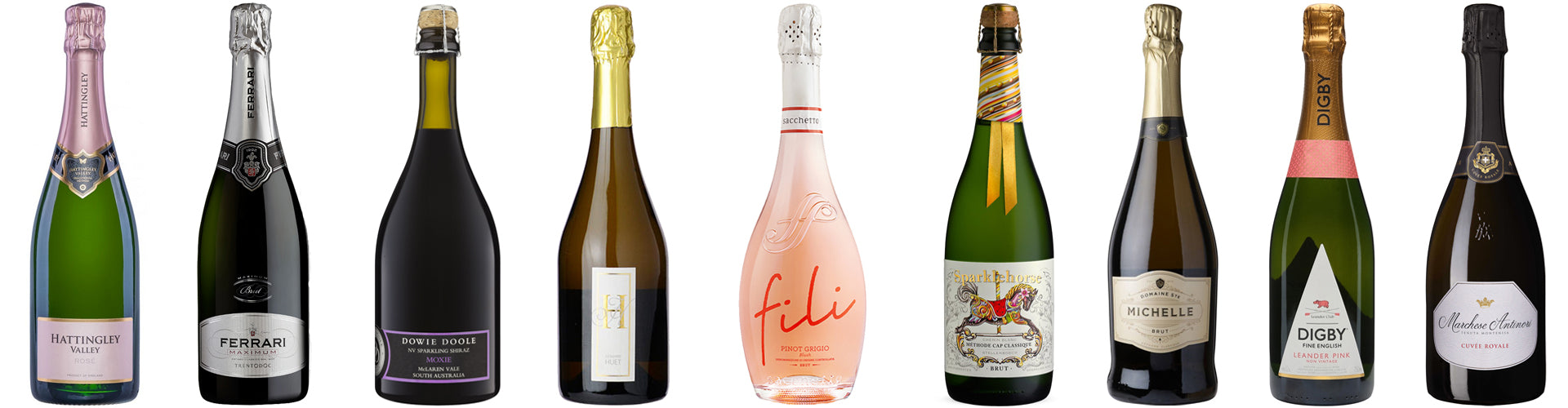 Collection of Sparkling Wine Bottles from Around the World