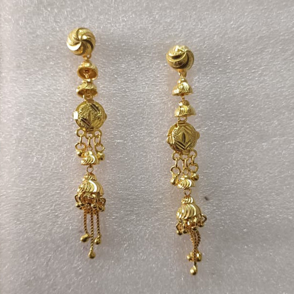 Fancy Fish Hook Long Earrings 22k - AjEr57159 - 22K Gold fancy earrings  handcrafted with filigree designs and small jhumkas at the bottom in combina