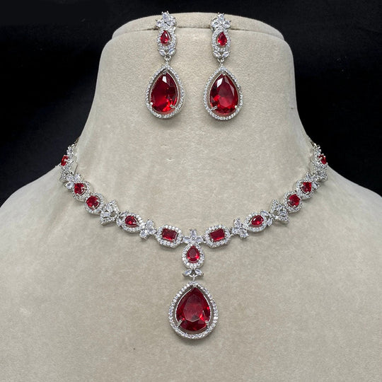 Amoliya Jewels Silver Plated American Diamond Necklace Set Image 1