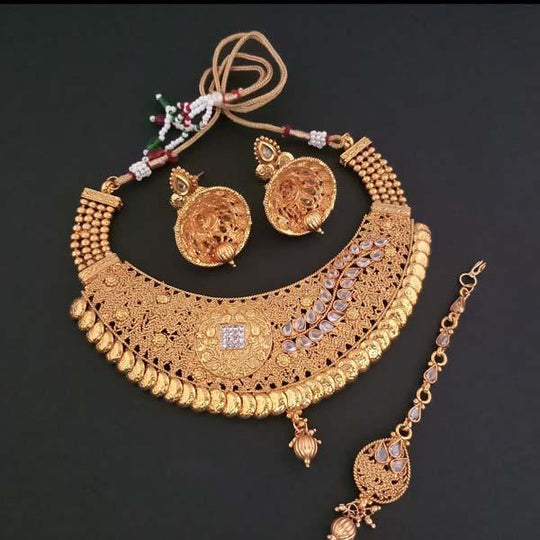 Darshana Jewels AD Stone Copper Necklace Set With Maang Tikka - FAP0141 Image 1