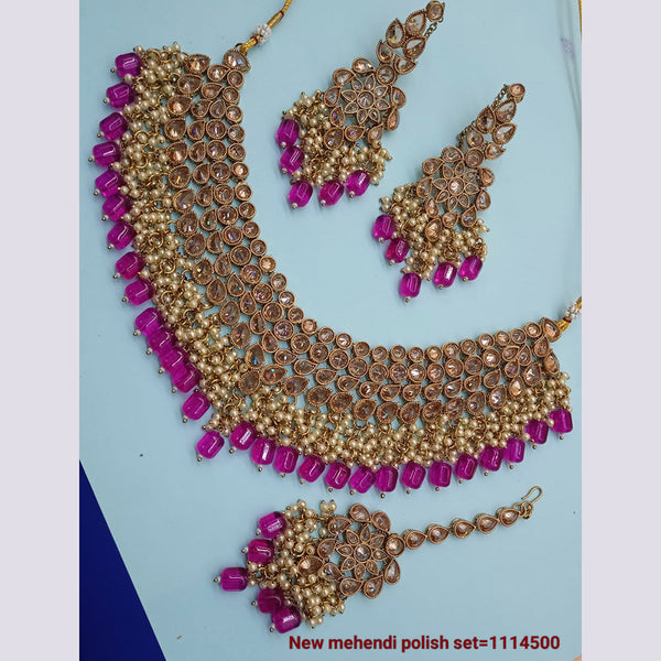 Pink Stone Gold Polish Bangles - Swaabhi