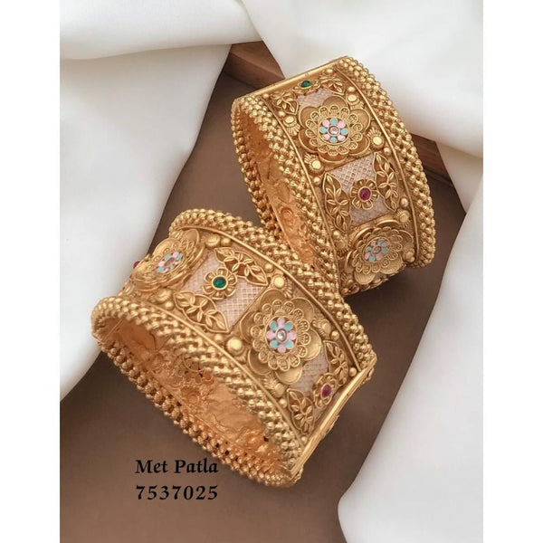 Gold Plated Traditional Bangle Set for Women BD396 - PINK PITCH - 3053224