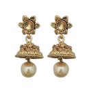 Kriaa Gold Plated Brown Stone Pearl Jhumki Earrings - 1307630