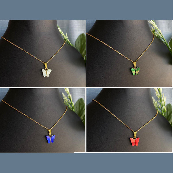 Necklaces & Chains | Blue Green Butterfly Charm Necklace (Golden) | Freeup