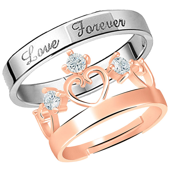 Mahi Combo of Solitaire Proposal Adjustable Couple Rings with White Cr