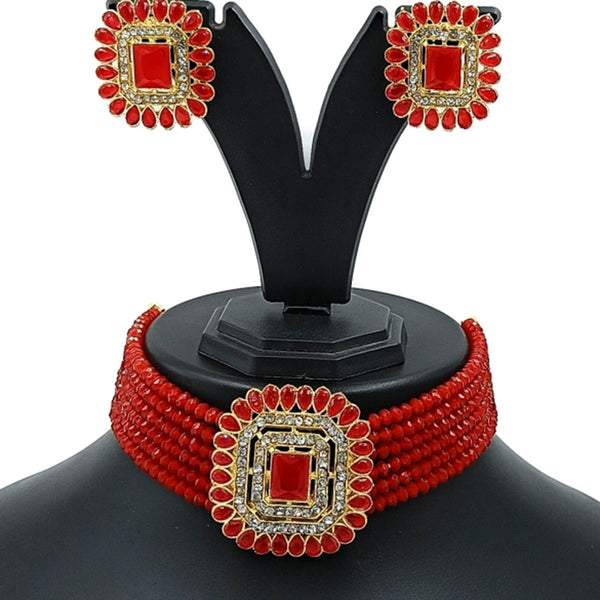 Lucentarts jewellery Kundan & Austrian Stone And Beads Choker Necklace Set