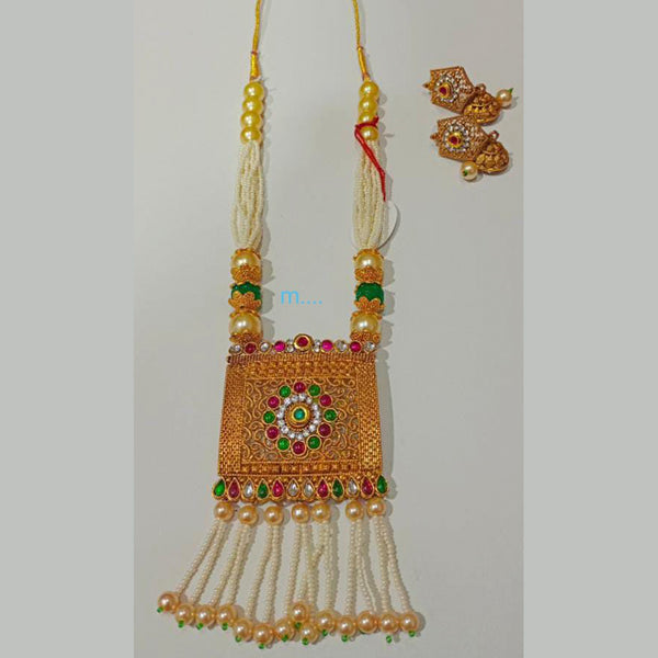 Manisha Jewellery Gold Plated Designer Kundan Stone And Pearl Long Necklace Set