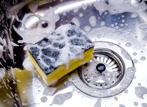 Soapy sponge in a soapy sink