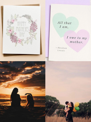 Mother's day cards and a mom and her child