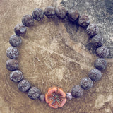 dusty coral rose hibiscus flower glass bead & gemstone beaded bracelet