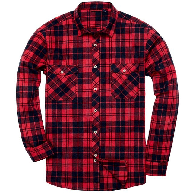 Flannel Plaid Long Cotton Shirt for Riders
