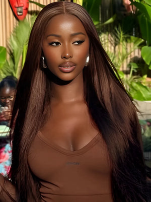 Chocolate Brown HD 13x4 Lace Front Wig Straight  Colored Wigs Human Hair Wig 180% Density - Alipop Official Store
