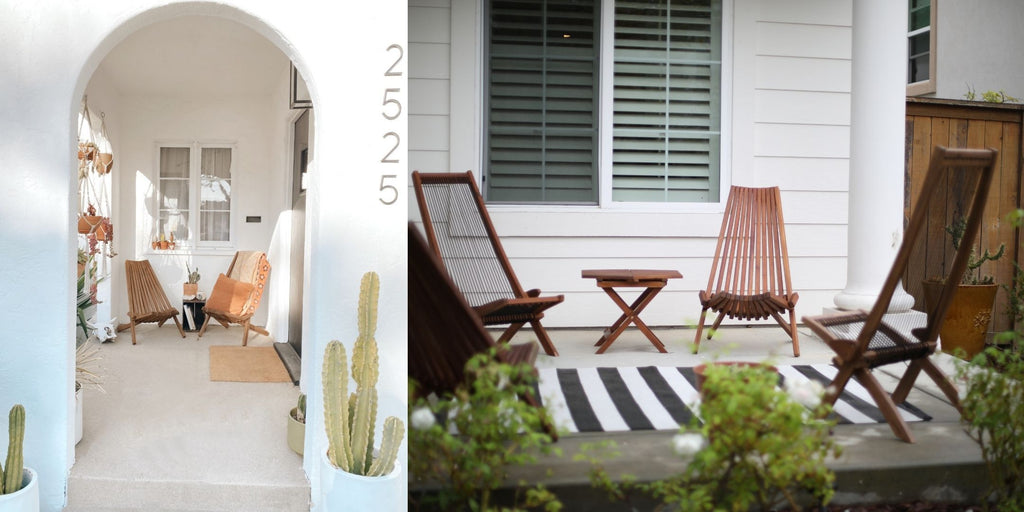 CleverMade Tamarack Chairs on Front Porch and in Backyard