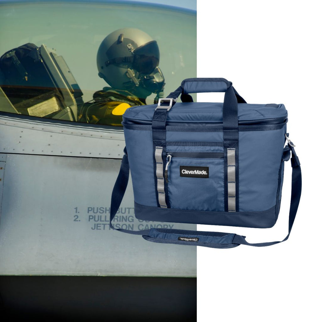 Fighter pilot with blue cooler