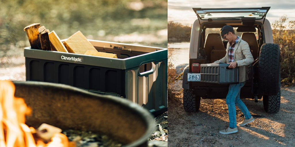 Collapsible crates holding firewood