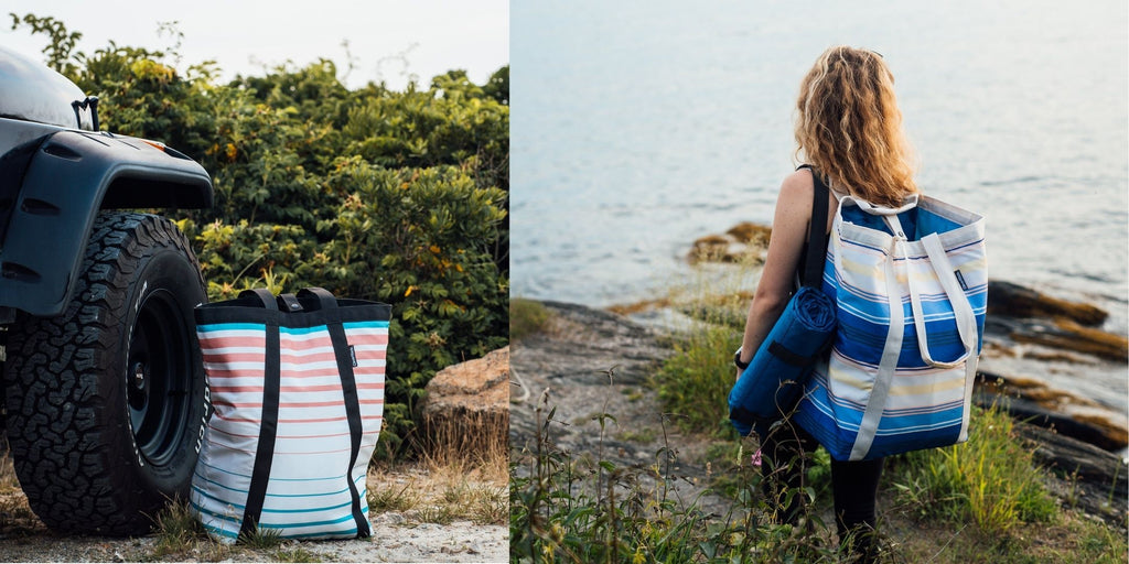 Girl with beach tote backpack