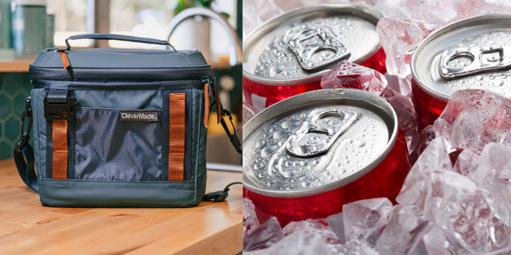 Eco friendly cooler and canned beverages in ice