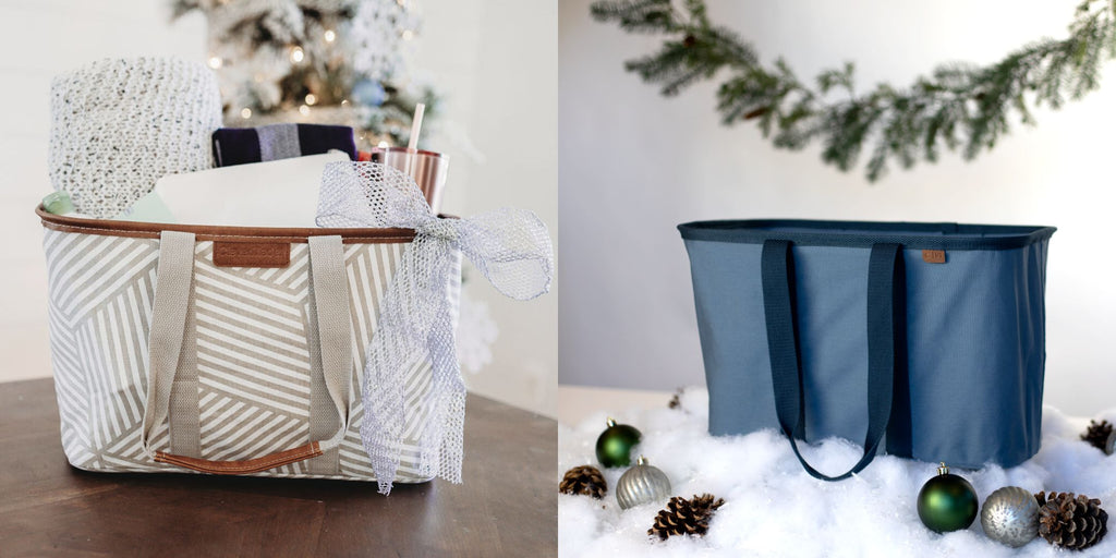 holiday gift basket in a collapsible tote