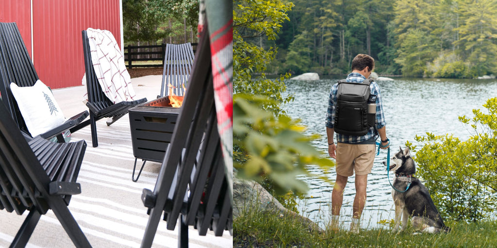 Black wood chairs and an eco friendly cooler backpack