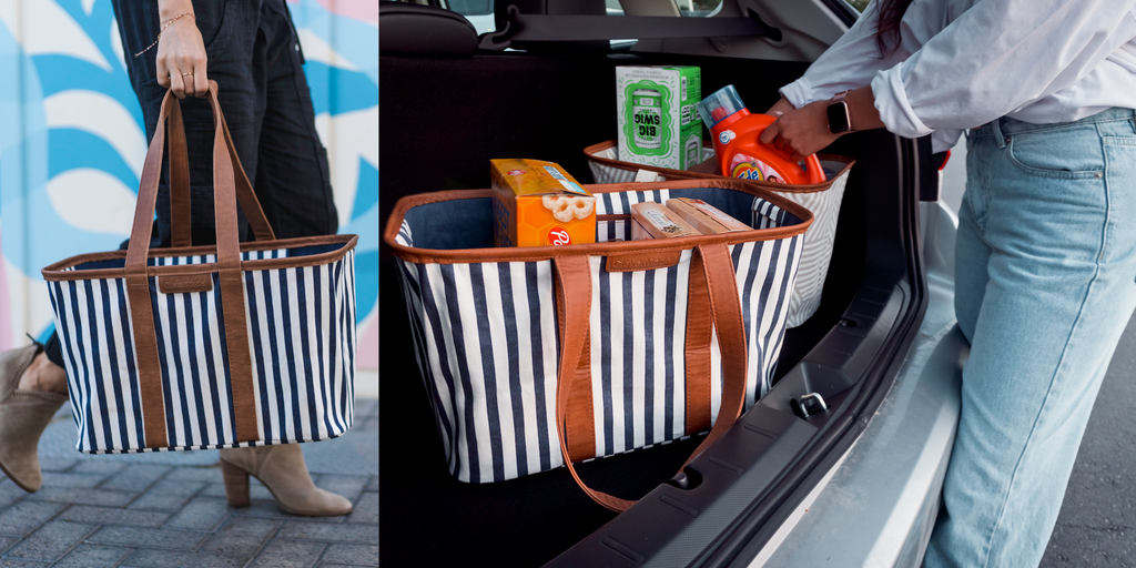 luxe tote navy stripe pattern