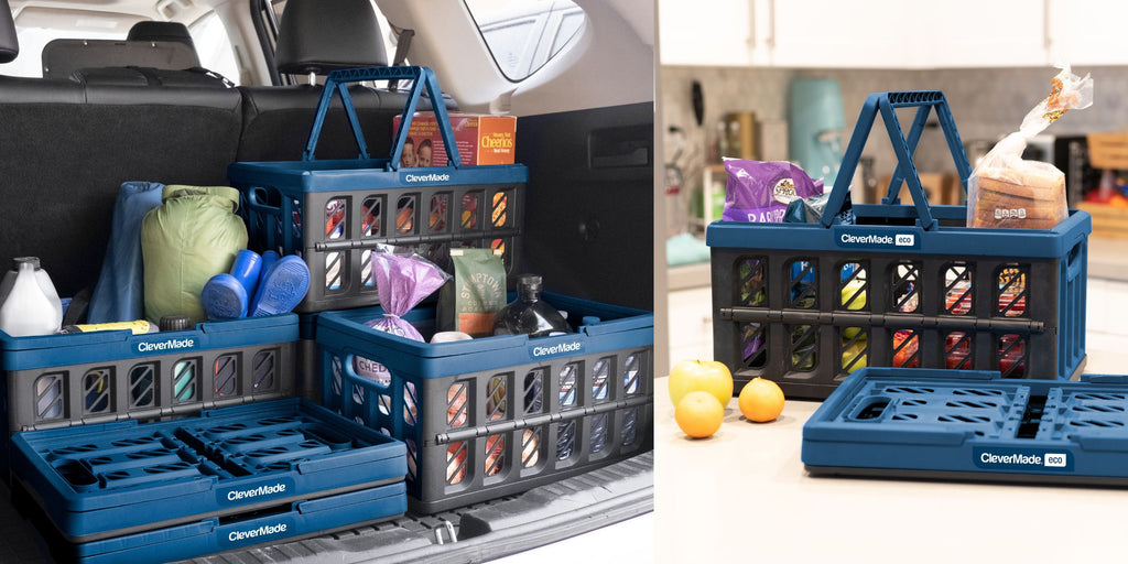 Shopping baskets in trunk as storage for groceries