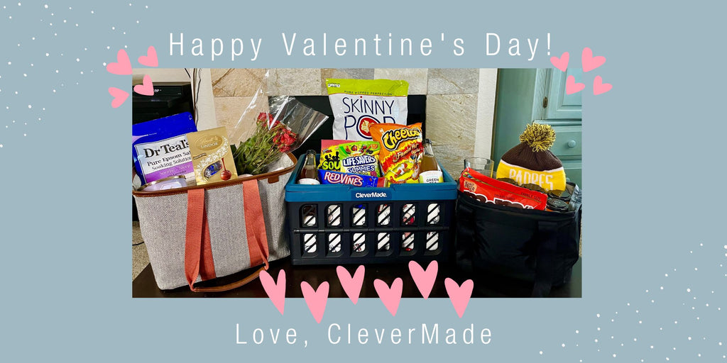 Valentine's gift baskets with goodies inside