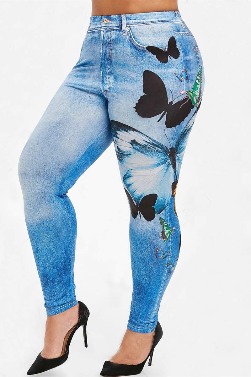 Fashion Butterfly Print Plus Size Jeans