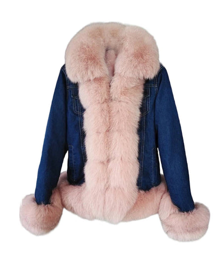 Denim and Fox Fur Jacket with Detachable Rabbit Fur Interior -  paulamariecollection