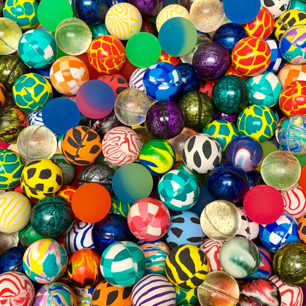 red and green playground bounce balls