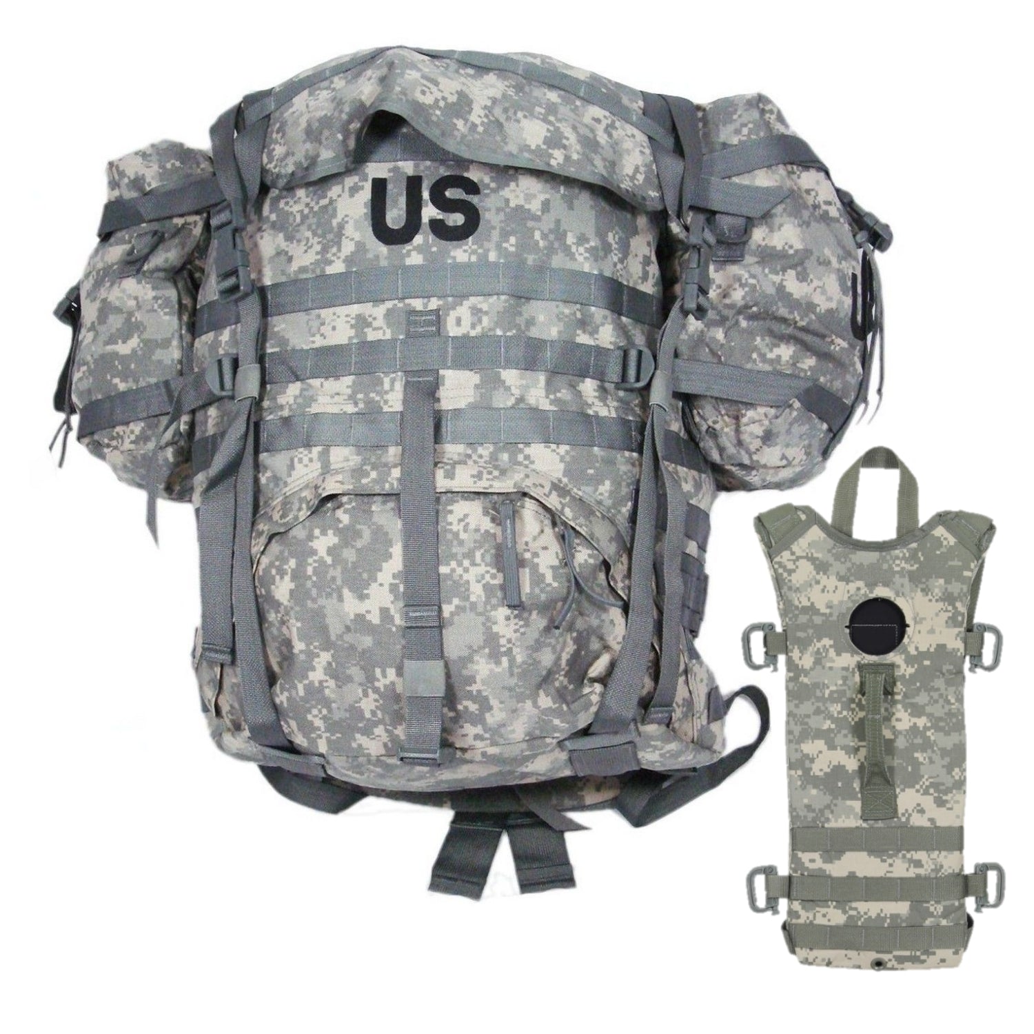 – Army US McGuire Pads Frame, Kidney RuckSack Military Large ACU Pouches and Molle GI 2 with II Navy