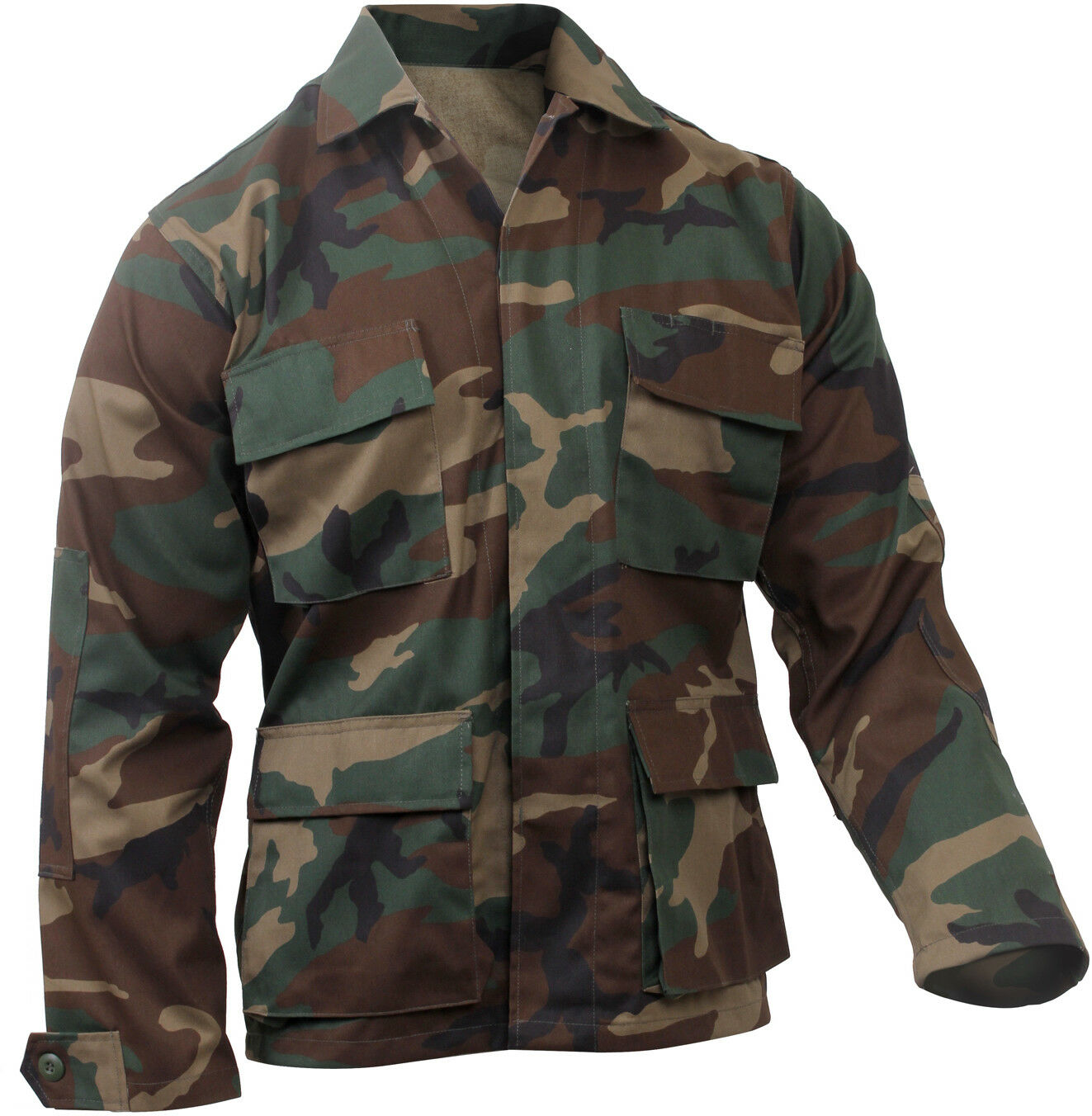 Woodland Camouflage - Military BDU Shirt - Cotton Ripstop