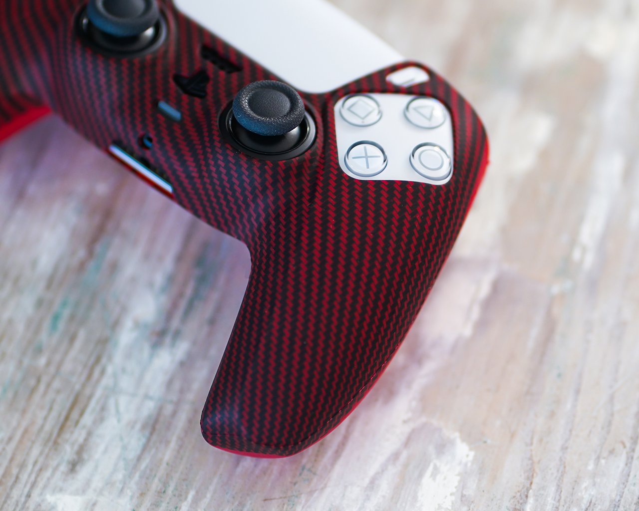 red carbon fiber ps5 controller case cover skin