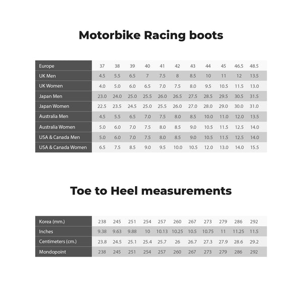 Racing Boots Size Guide – Lavish The Lifestyle