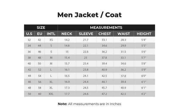 Leather Jacket Standardized Size Guide – Lavish The Lifestyle