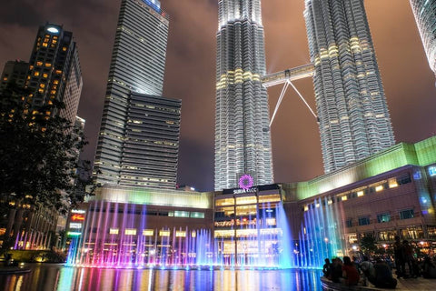 KLCC Lake Symphony illuminated at night. Photo by Mahmud Ahsan.