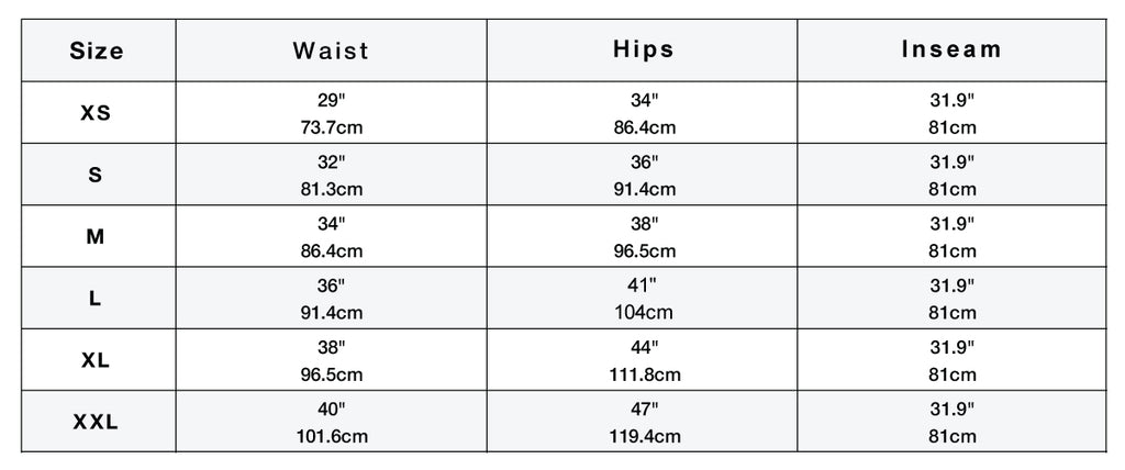 Size Chart - 32 All Day Pants - Thousand Miles UK