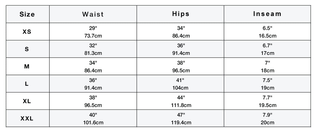 Size Chart-All Day Shorts - Thousand Miles Rest of the World