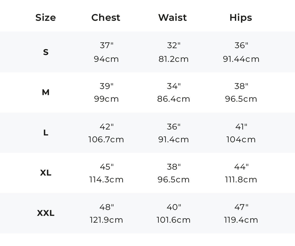 Size Chart - Aero T-Shirt