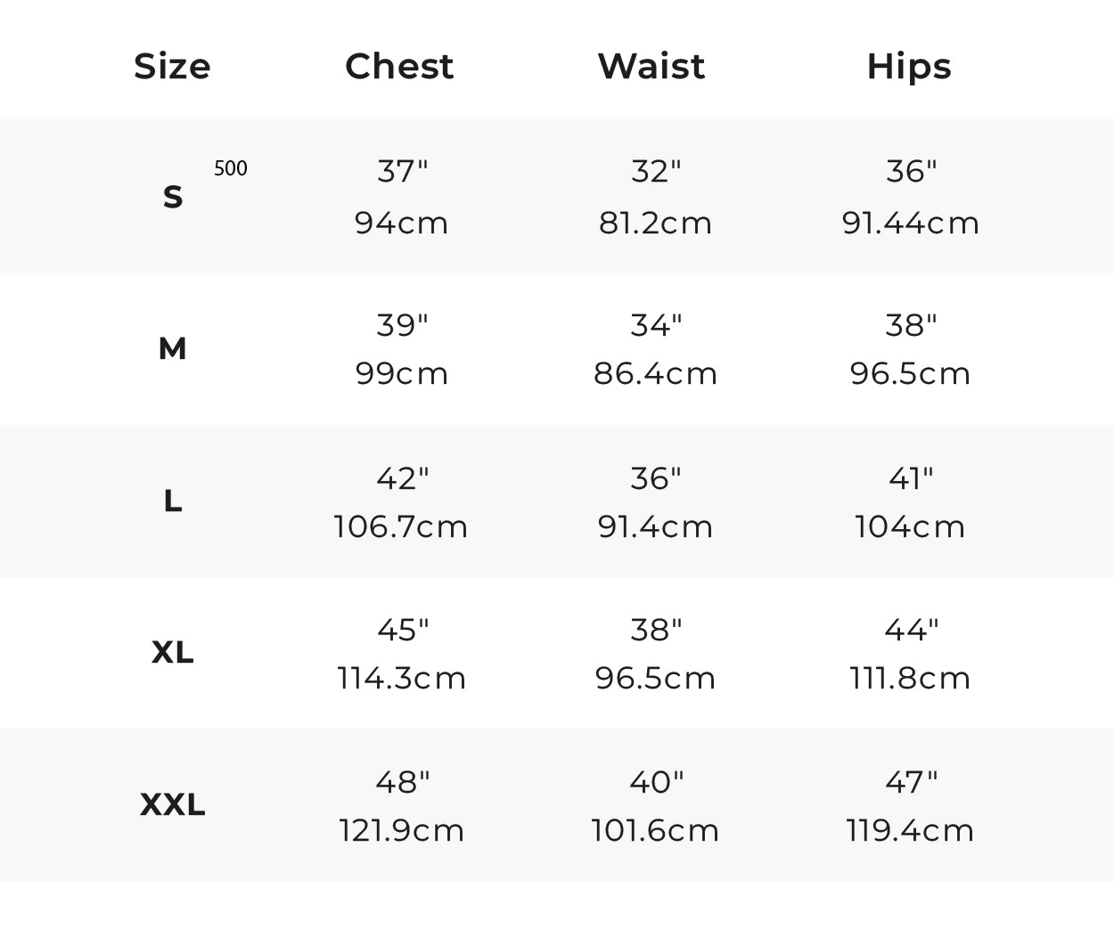 Size Chart - All Day T-Shirt