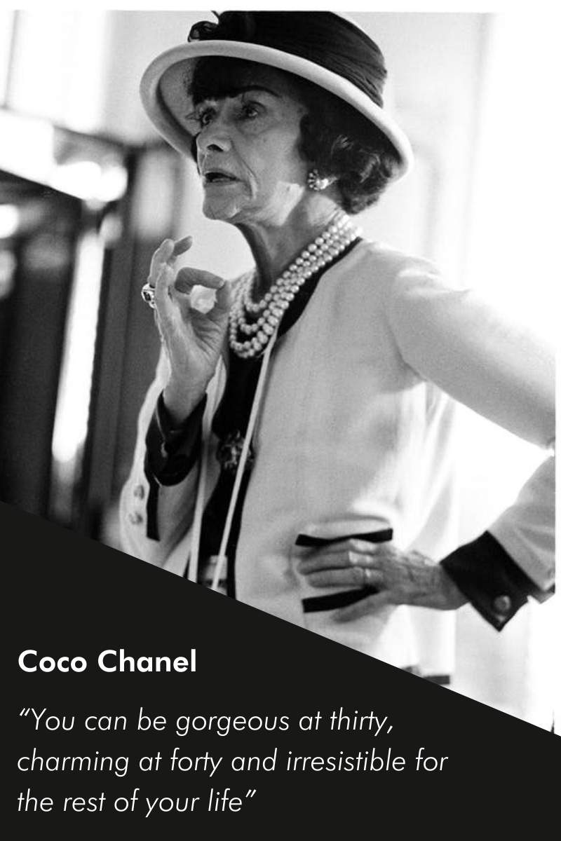 Declarations about womens age by Coco Chanel fashion and perfume desginer