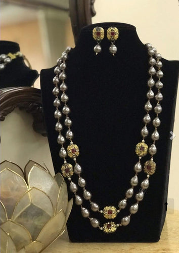 Traditional Three Layers Pearls and Green Beads Necklace - South India  Jewels