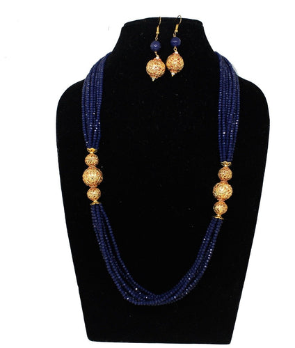Payal Ki Jhanak Three Layered Gold Plating Geometric Design Navy Blue Color  Semi Preciuos Beads Medium Necklace