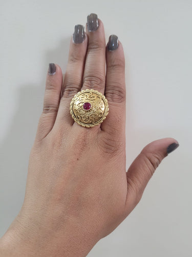 Vintage 22 Karat Gold And Kundan Glass Floral Ring