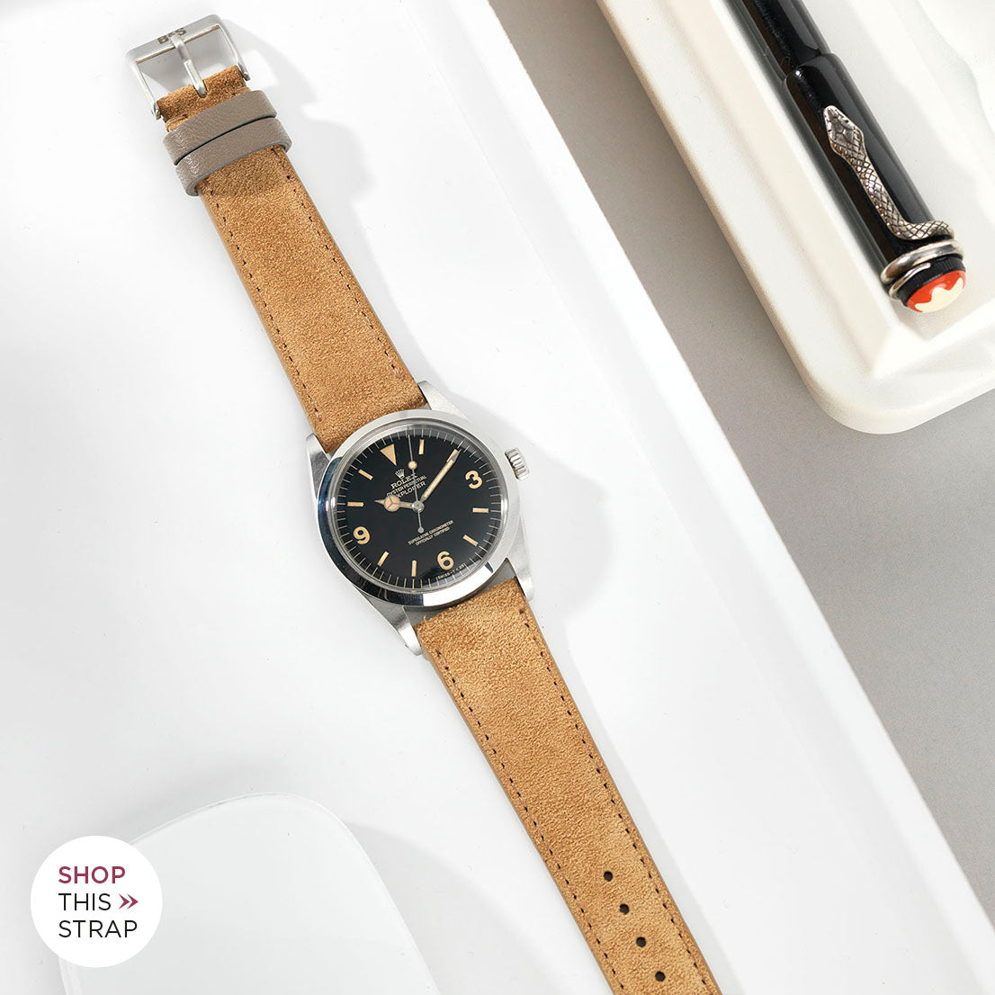 Bulang and Sons_Strap Guide_The Rolex 1016 Explorer_Refined Light Brown Suede Watch Strap