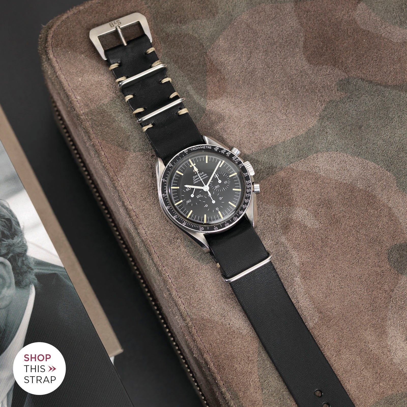 Black Nato Leather Watch Strap