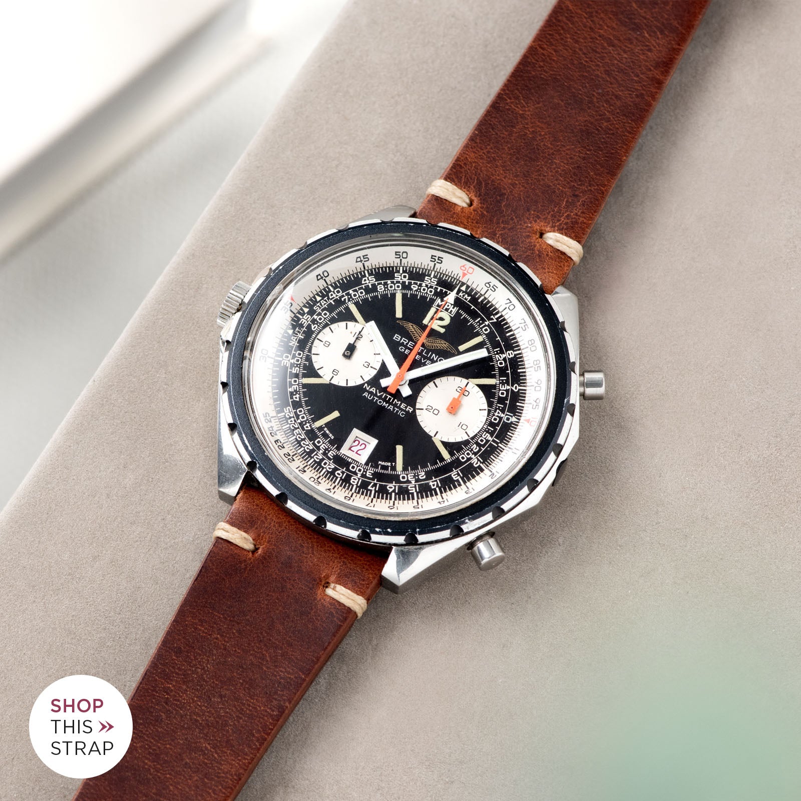 Bulang and Sons_Strap Guide_Breitling Navitimer ref issued to iraqi air force ref 1806_Siena Brown Leather Watch Strap
