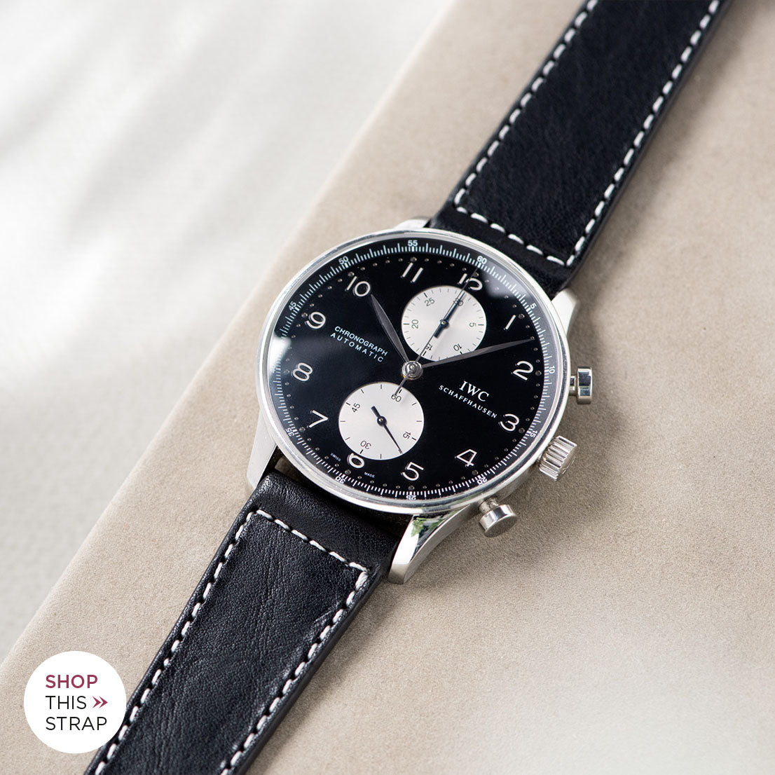 Bulang and Sons_Strap Guide_IWC-Portugieser_Black Boxed Stitch Leather Watch Strap