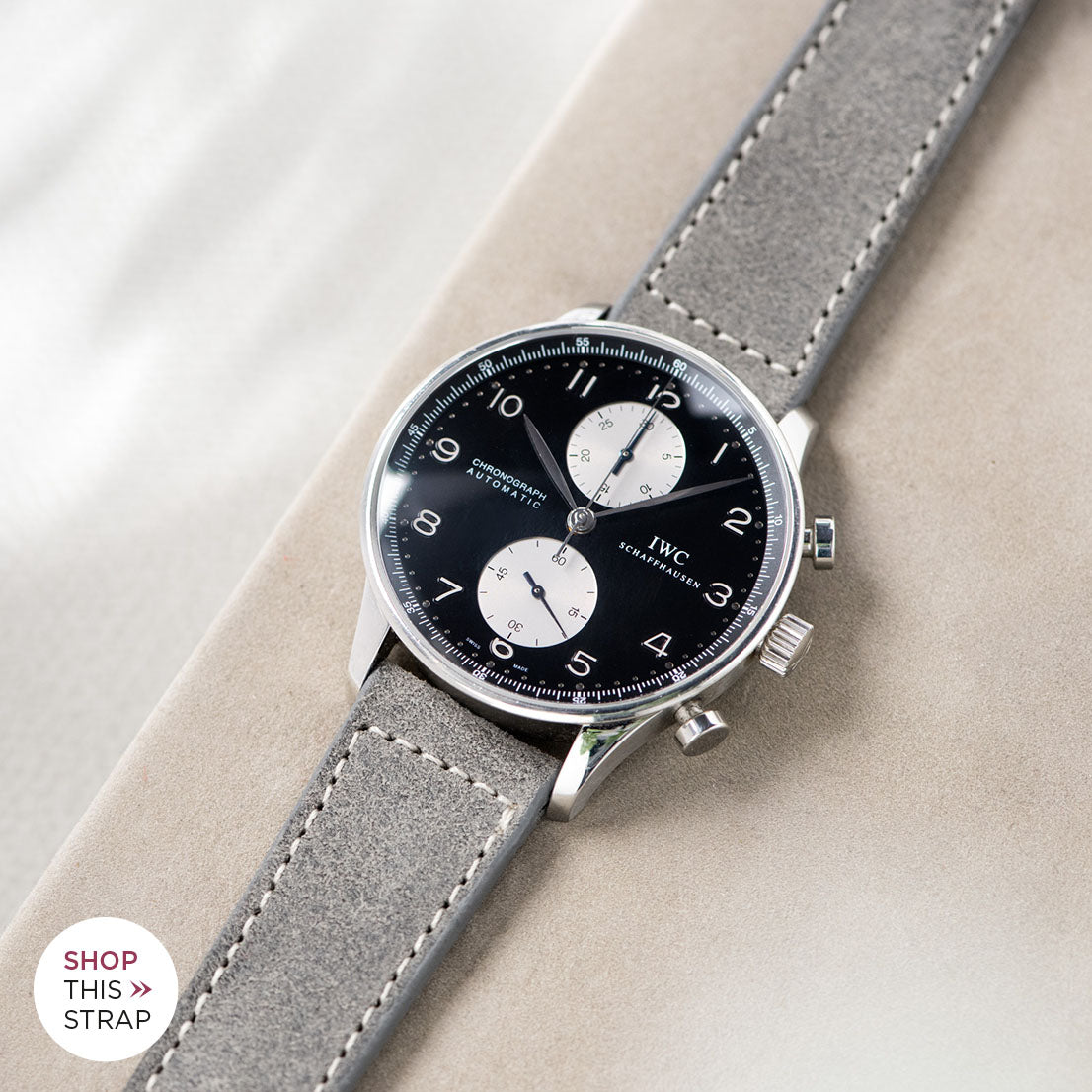 Bulang and Sons_Strap Guide_IWC-Portugieser_Rugged Grey Boxed Stitch Leather Watch Strap