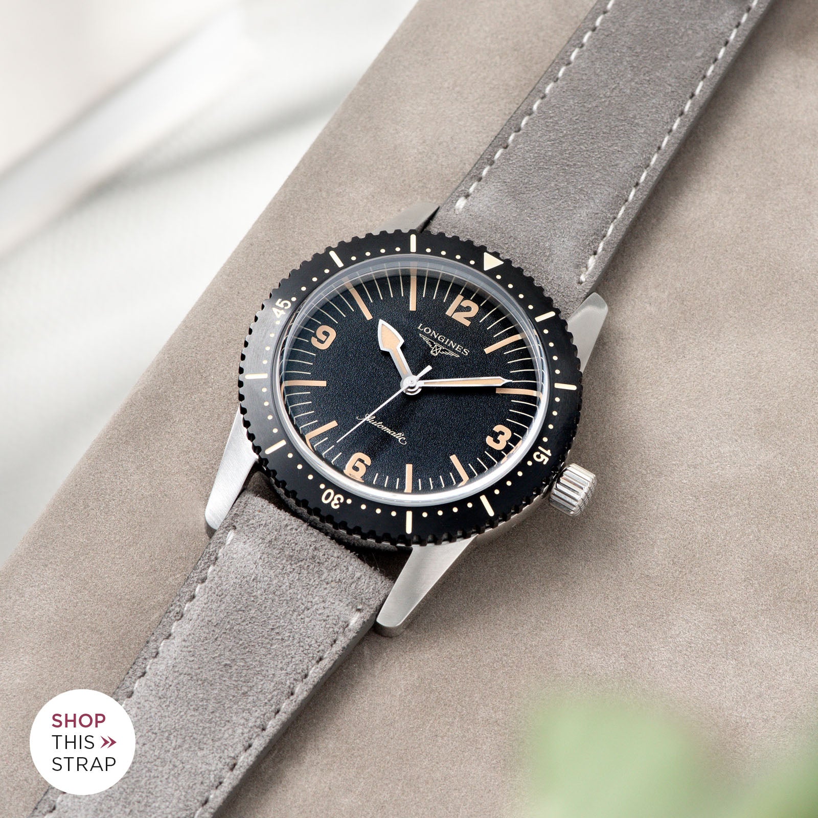 Bulang and Sons_Strap Guide_Longines Skin Diver_Harbor Grey Silky Suede Leather Watch Strap