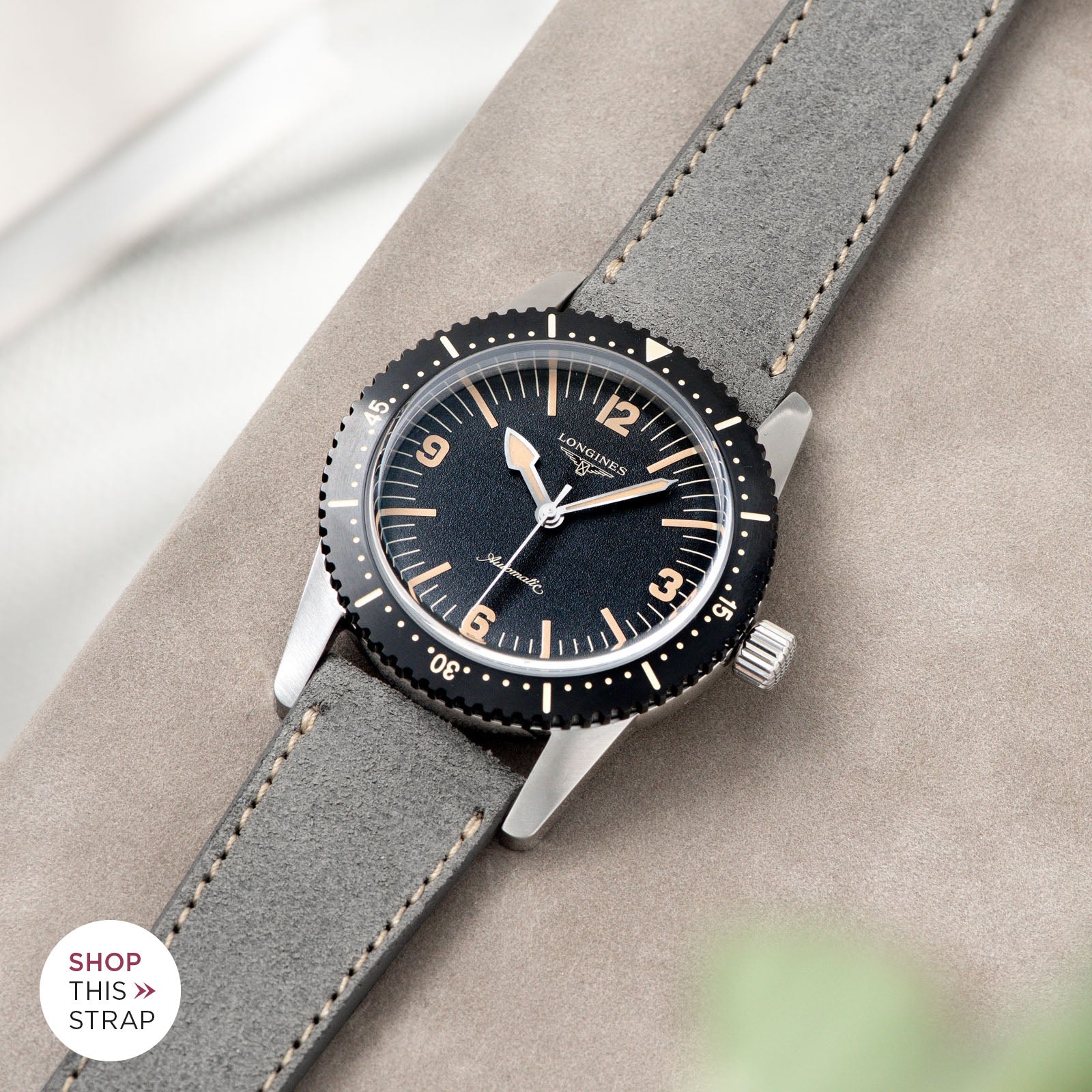 Bulang and Sons_Strap Guide_Longines Skin Diver_Refined Rugged Grey Silky Suede Leather Watch Strap
